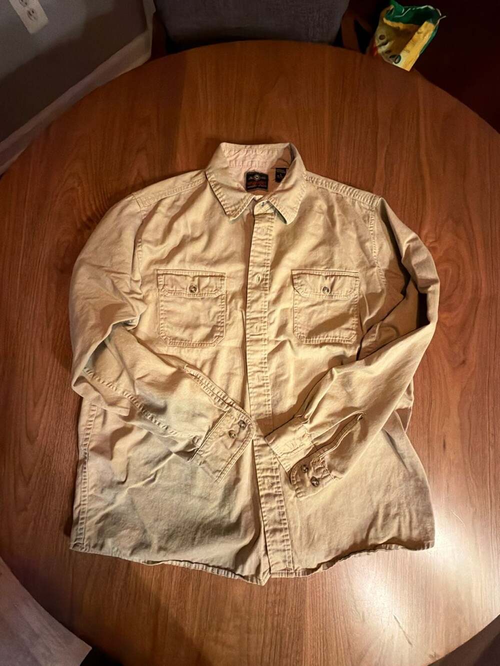 Wrangler Long Sleeve Button Down Shirt Size L Tan Utility Workwear